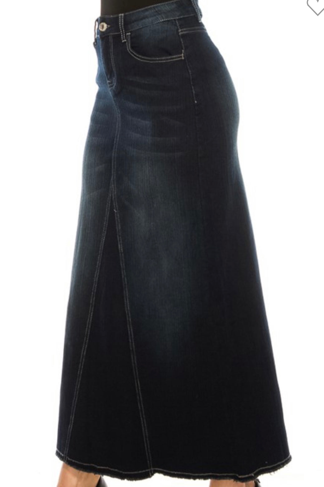 “Emery Claire” Long Dark Denim Skirt