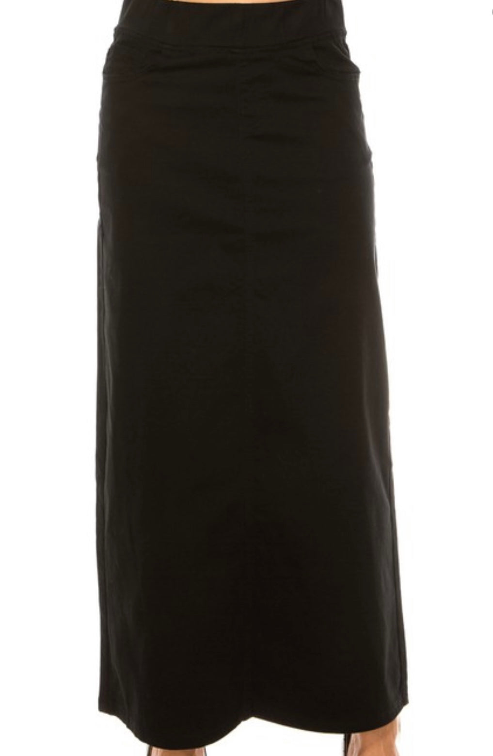 “Zoe Ellie Rae” Long Plus Denim Skirt in Black