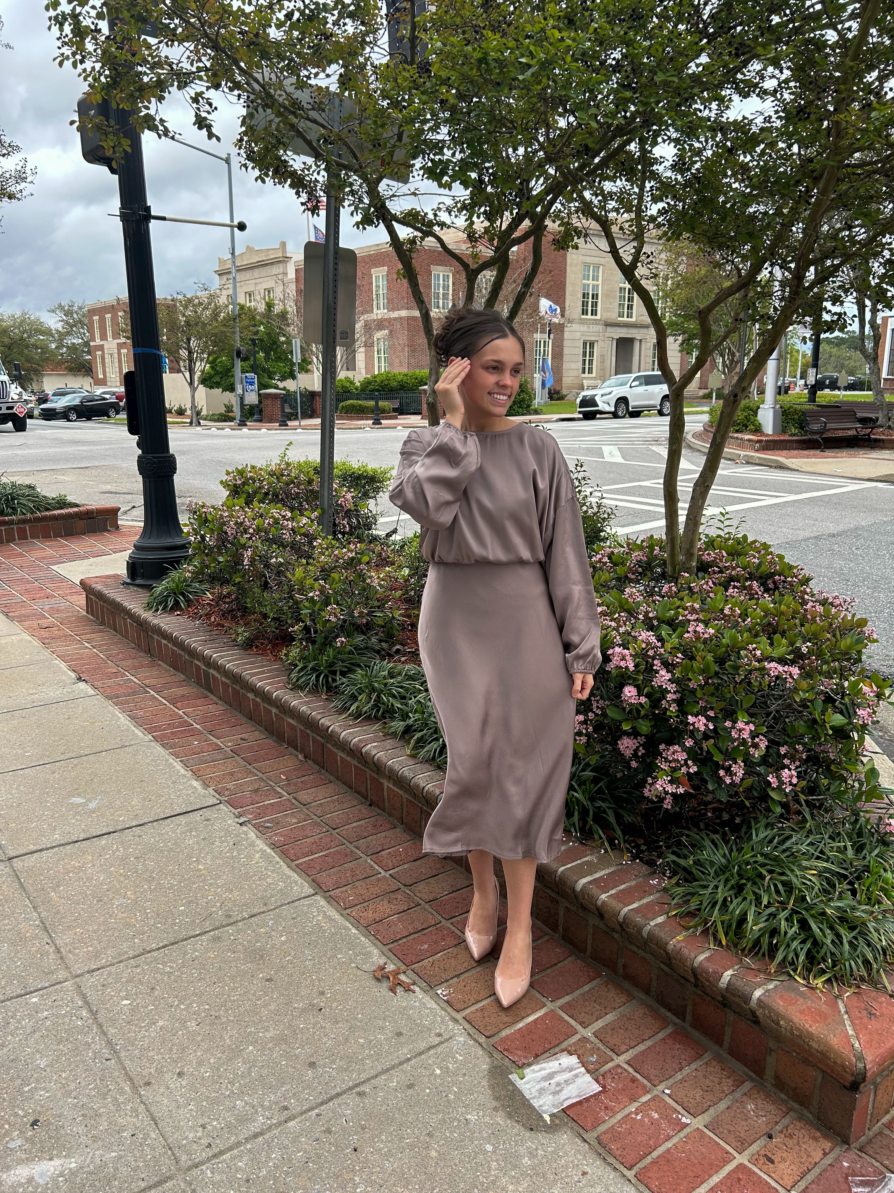 “Never A Dull Moment” Midi Dress in Pewter