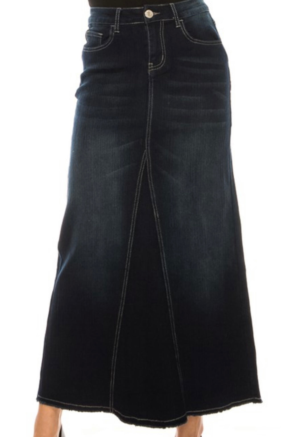 “Emery Claire” Long Dark Denim Skirt