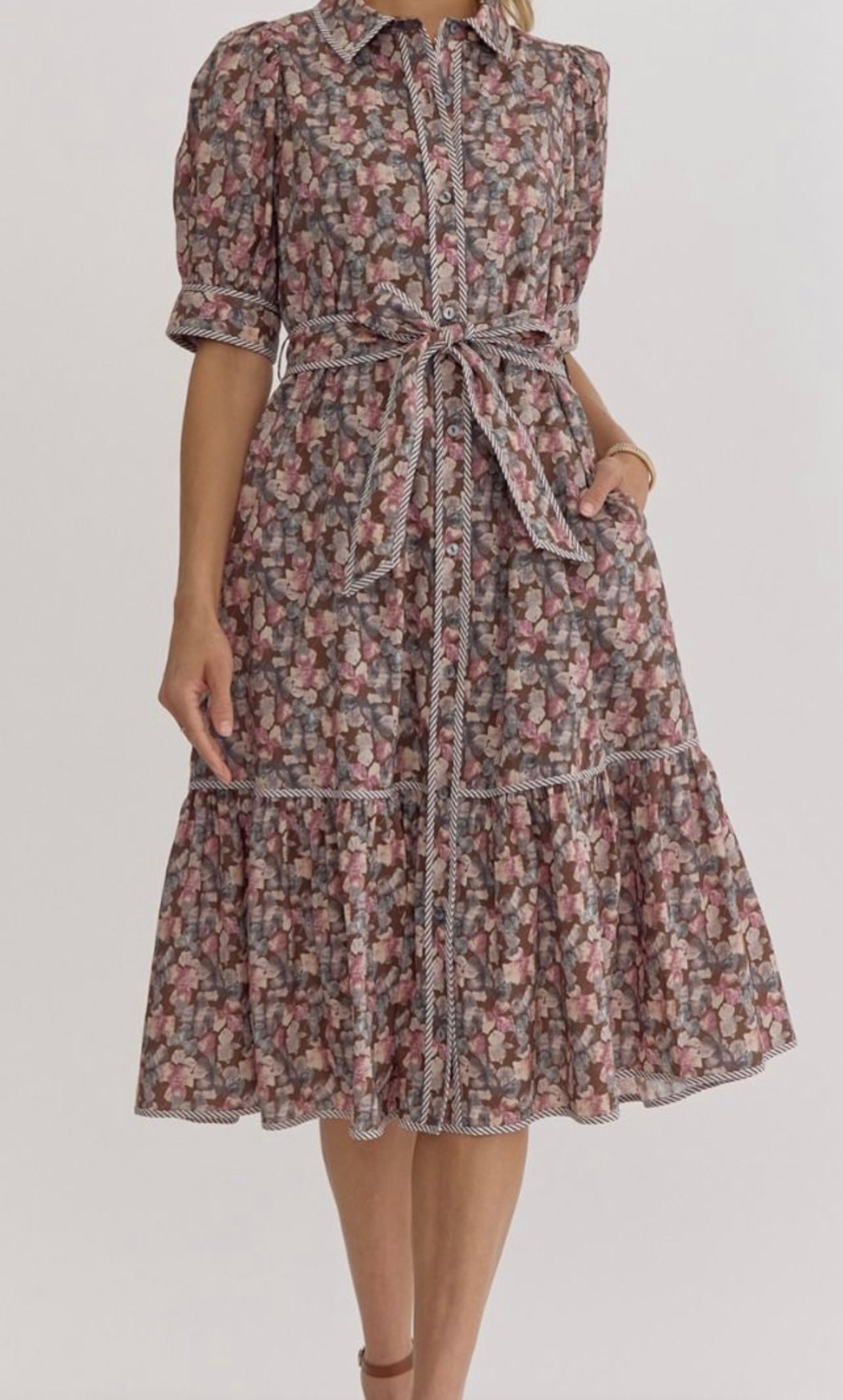 “Vintage Soul” Midi Dress in Brown
