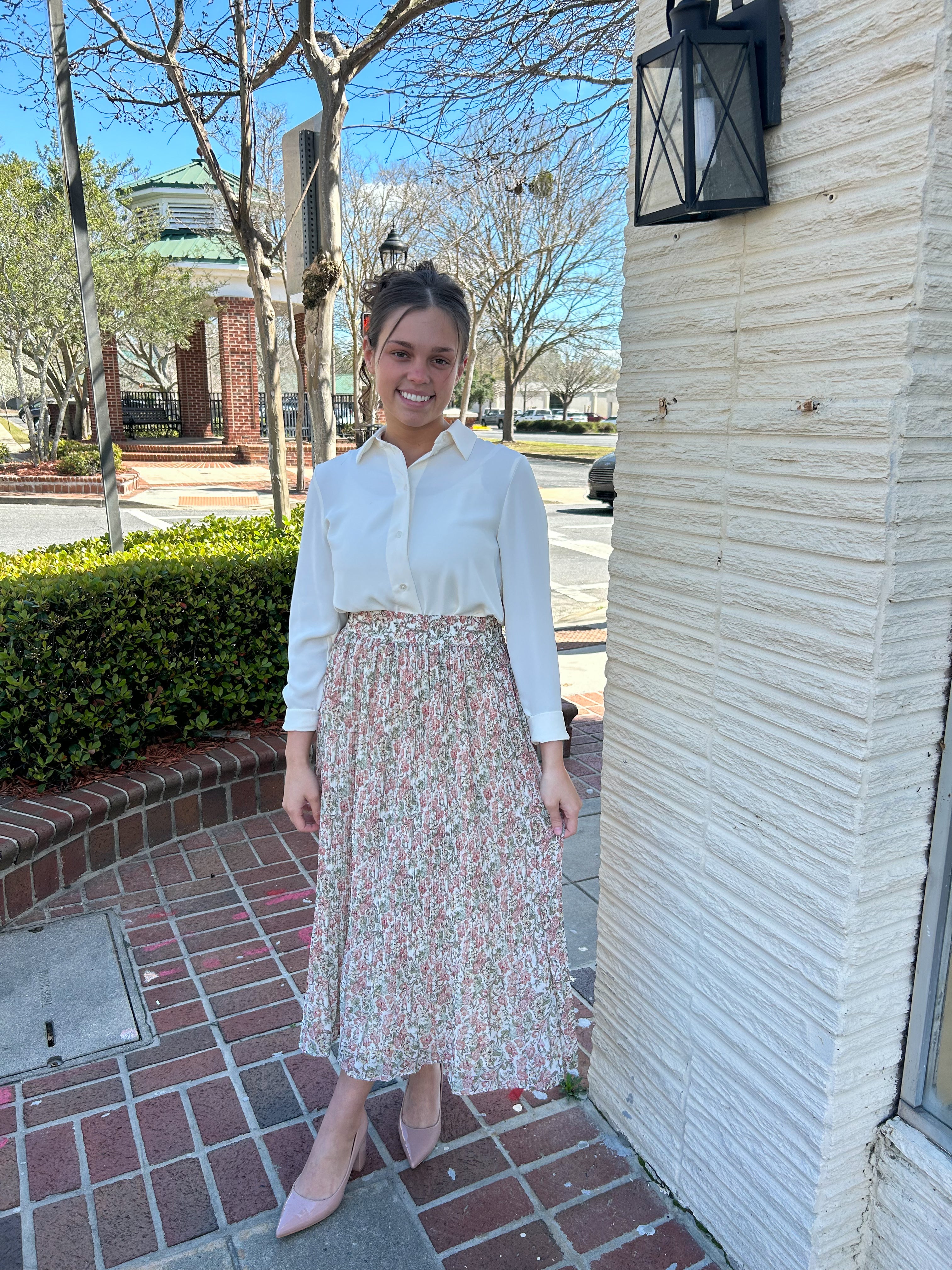 “A Perfect Spring Day” Midi Skirt in Pink