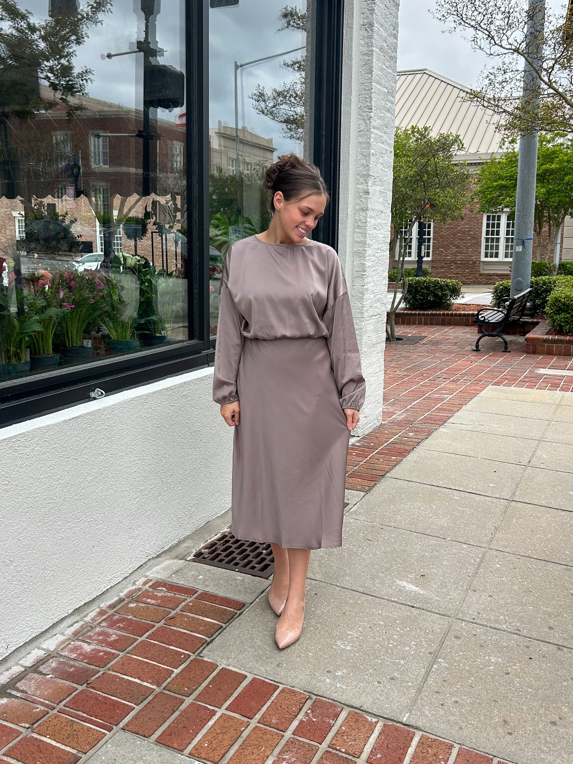 “Never A Dull Moment” Midi Dress in Pewter