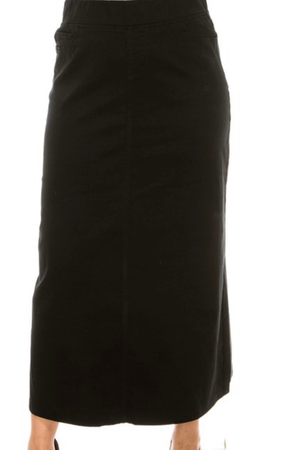 “Zoe Ellie Rae” Long Denim Skirt in Black