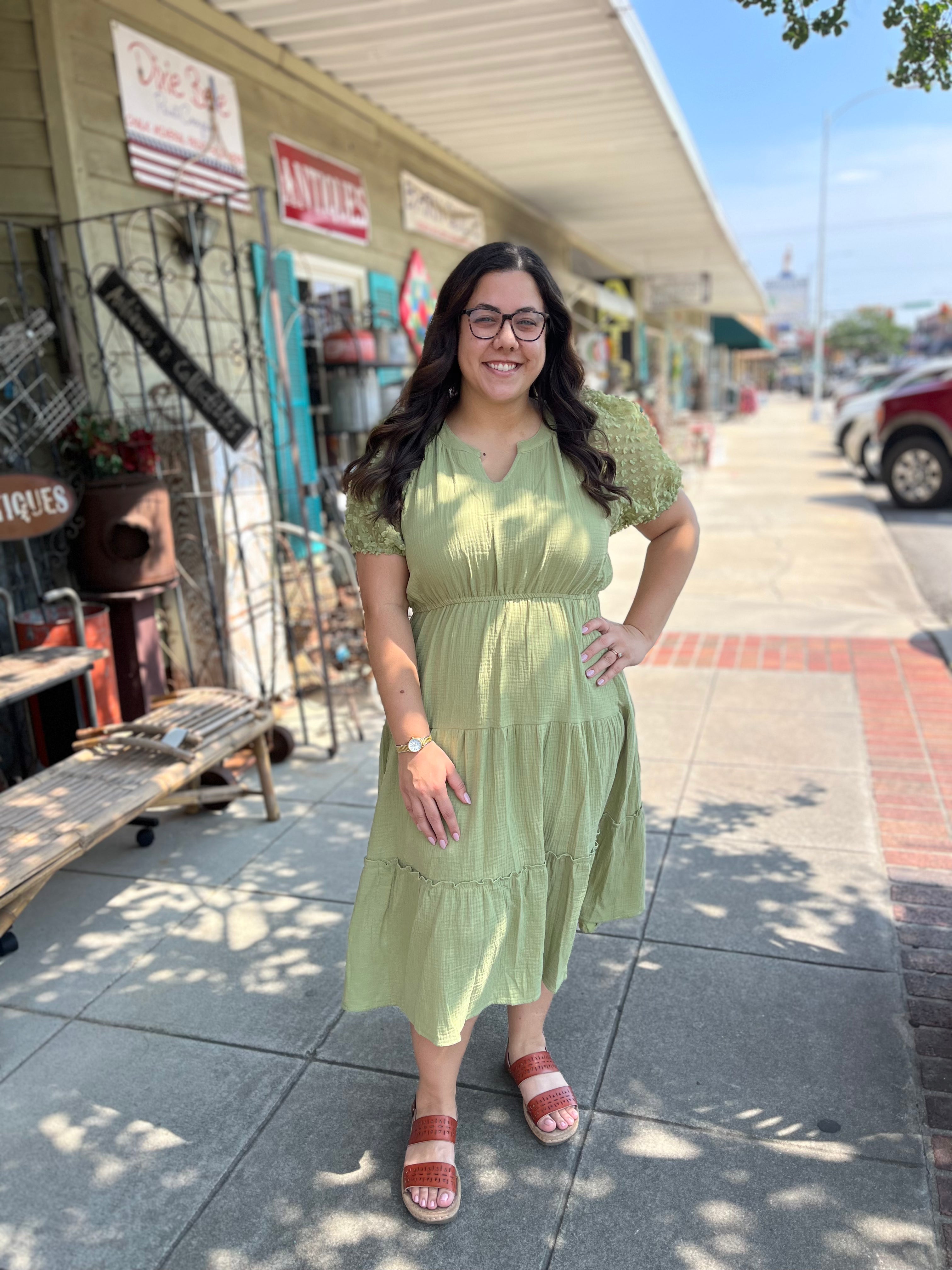 "Happiest Thoughts" Plus Dress in Green