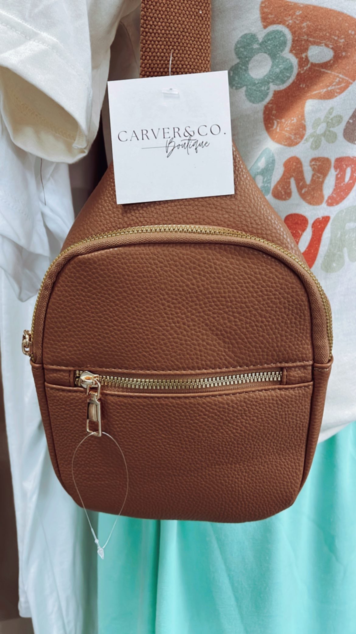"Cassie" Leather Cross Over Bag in Brown