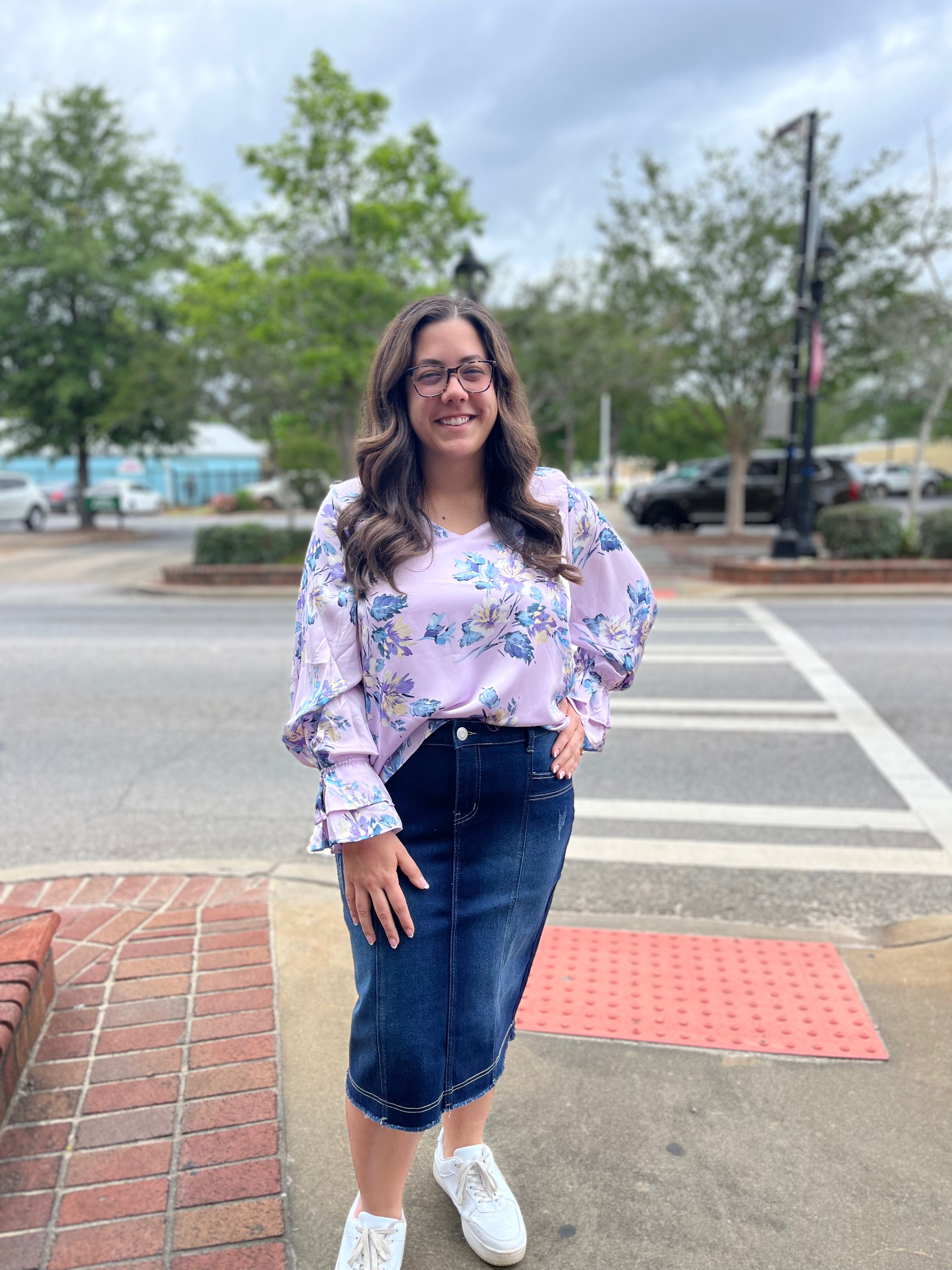 “Zada Ann” Midi Denim Skirt