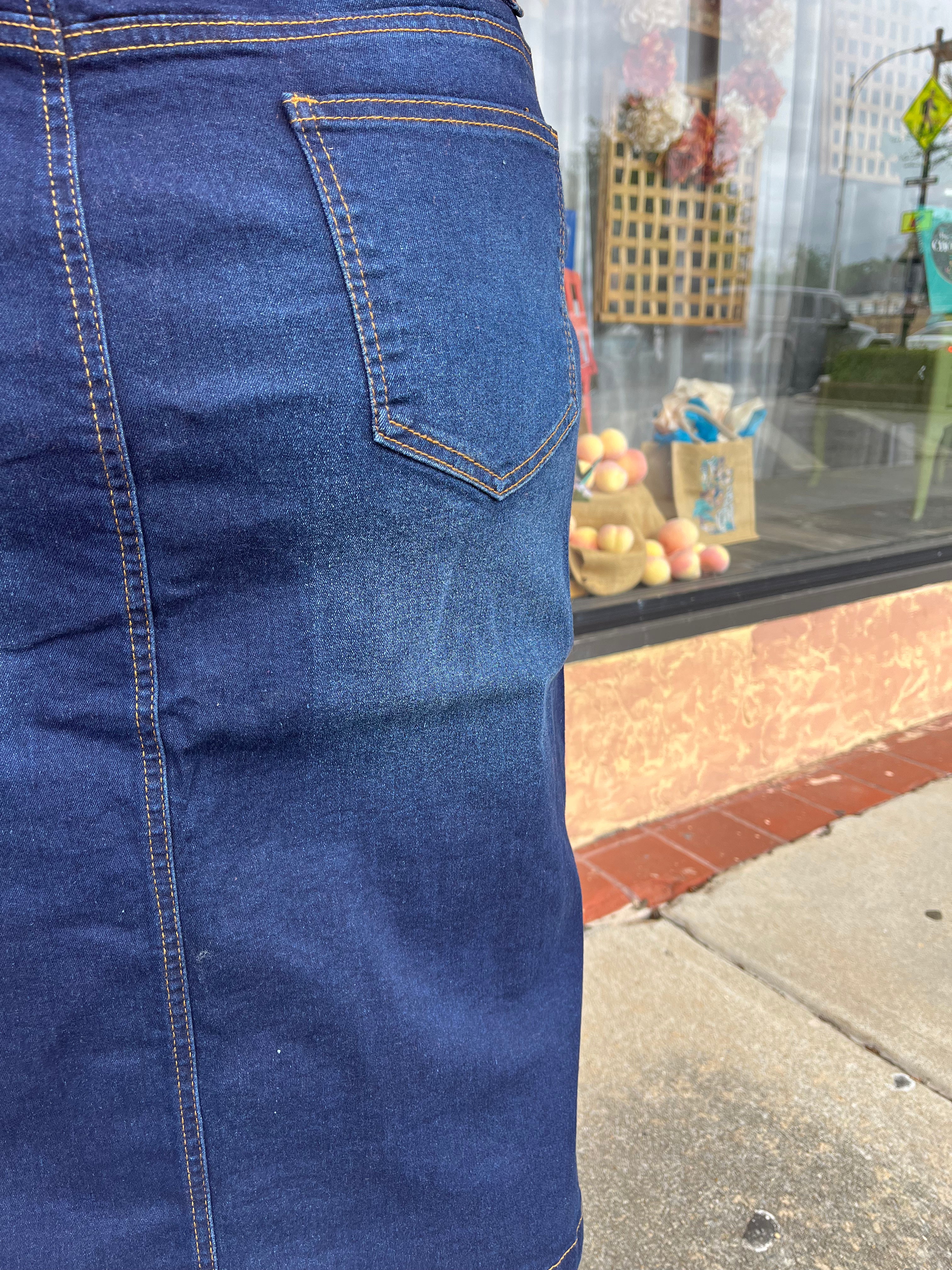 “Zada Ann” Plus Midi Denim Skirt