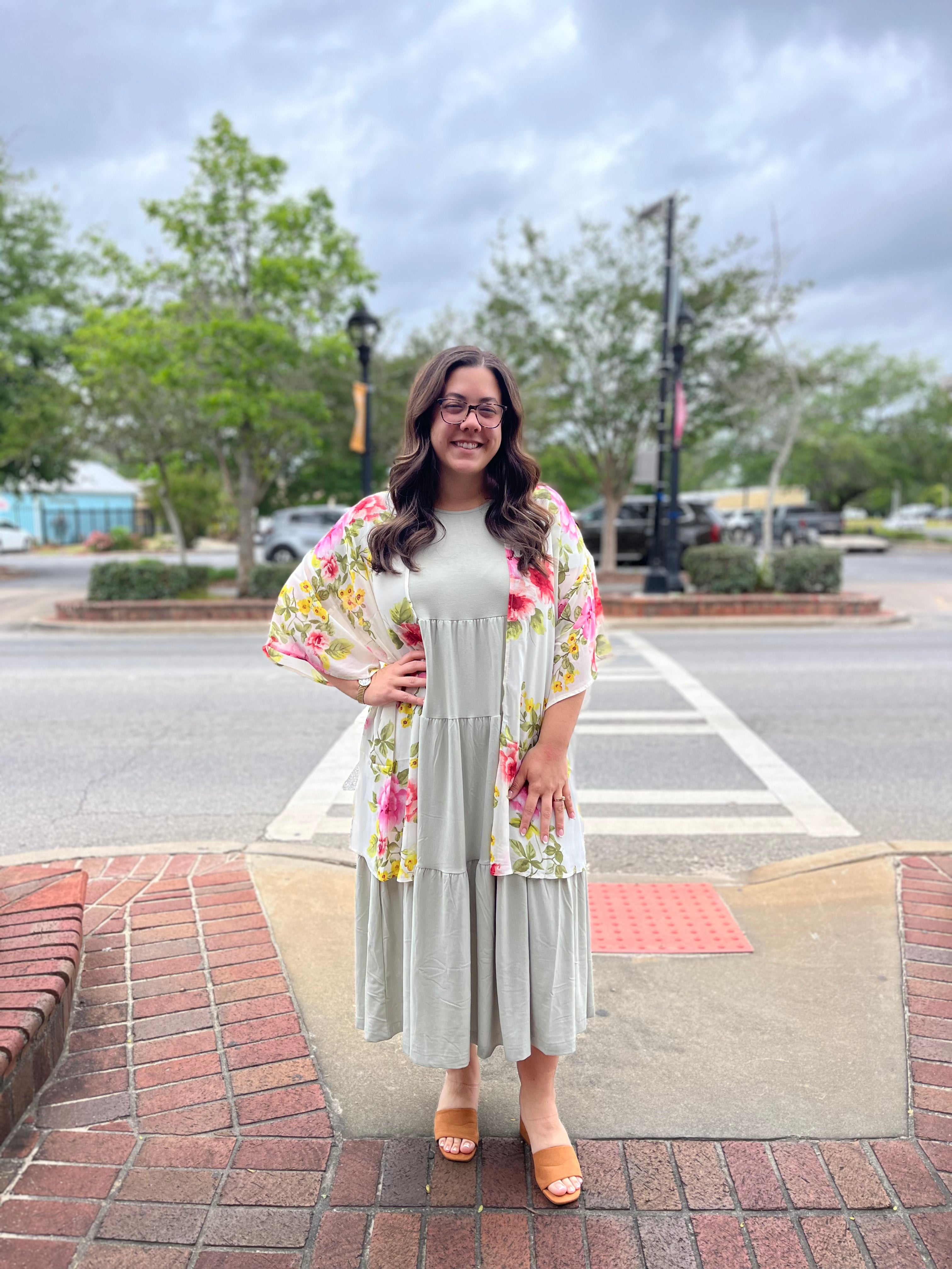 “In a Floral Daze” Floral Kimono in Ivory