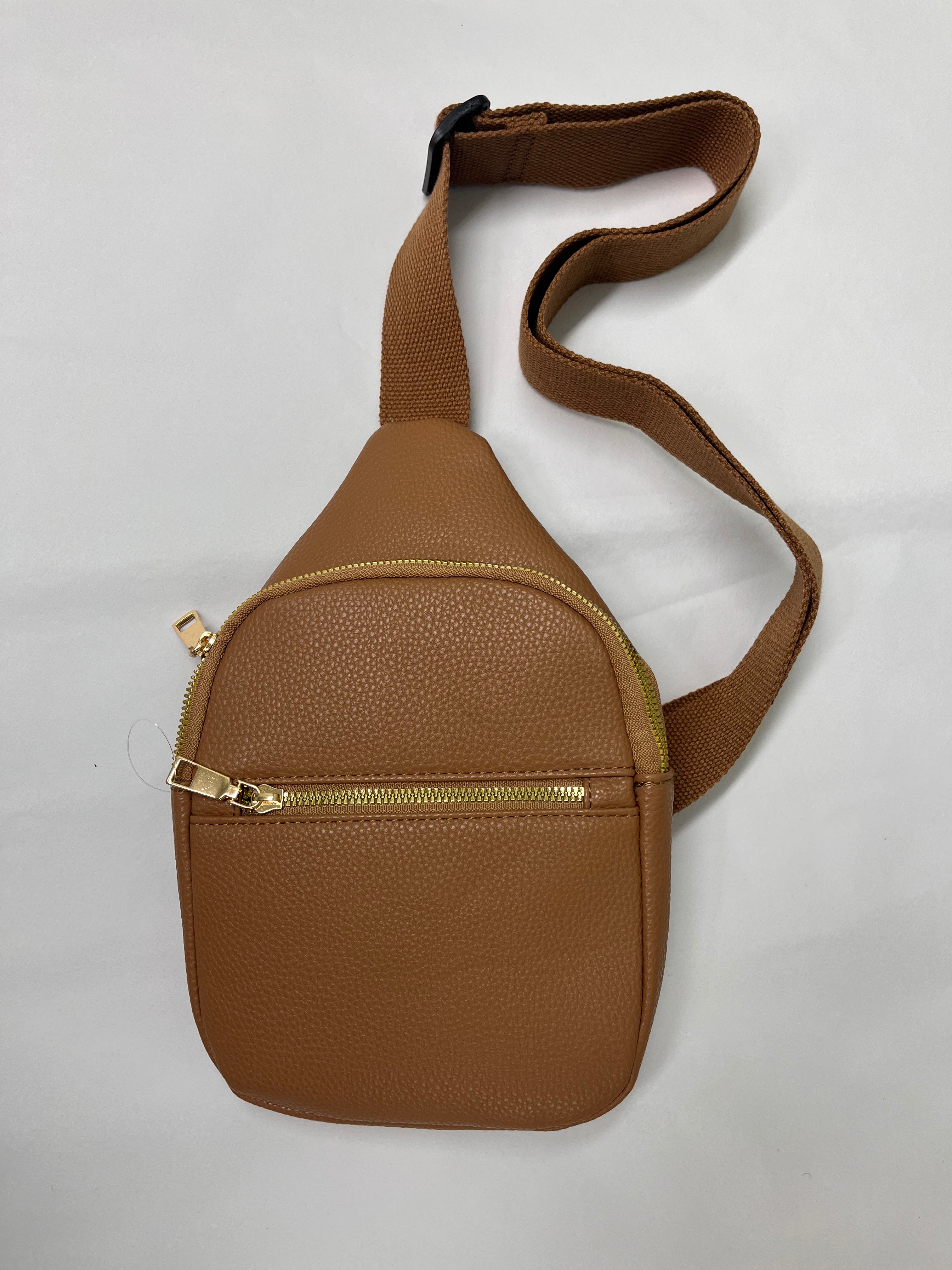 "Cassie" Leather Cross Over Bag in Brown