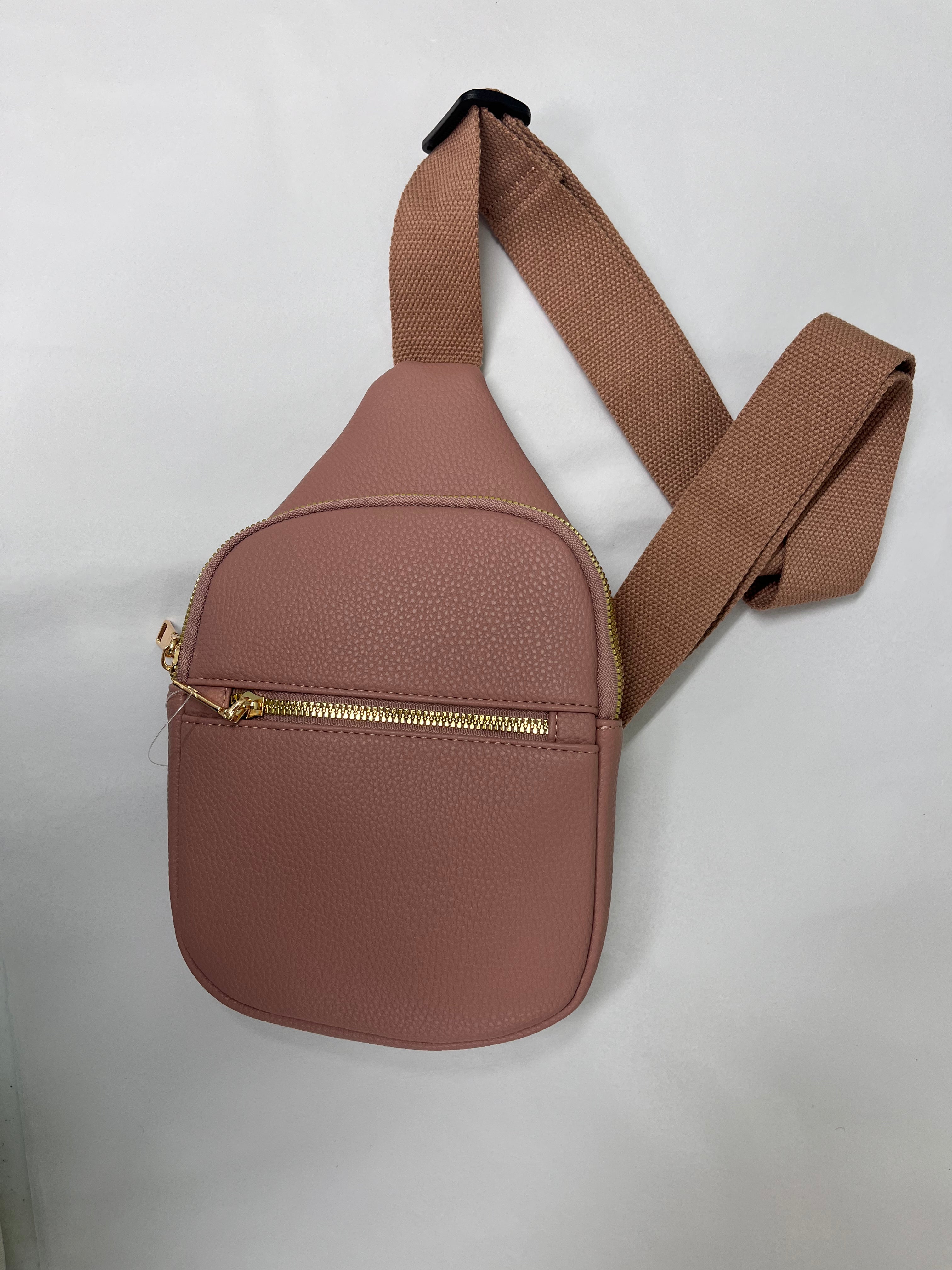 "Cassie" Leather Cross Over Bag in Pink