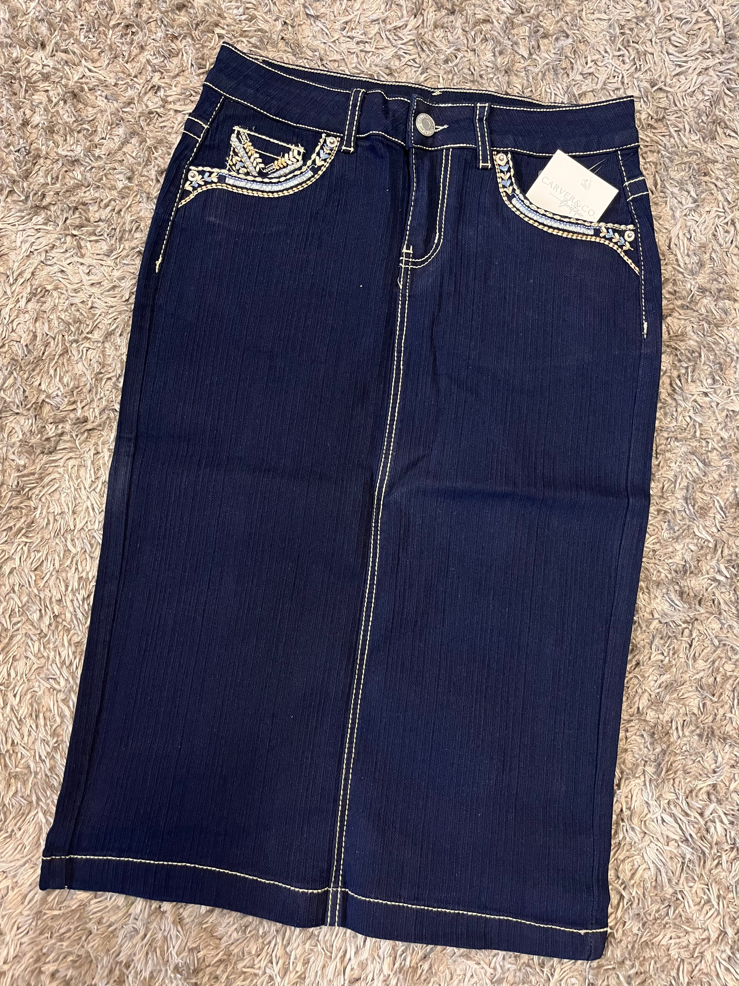 “Kaylee Faith”  Textured Midi Denim Skirt