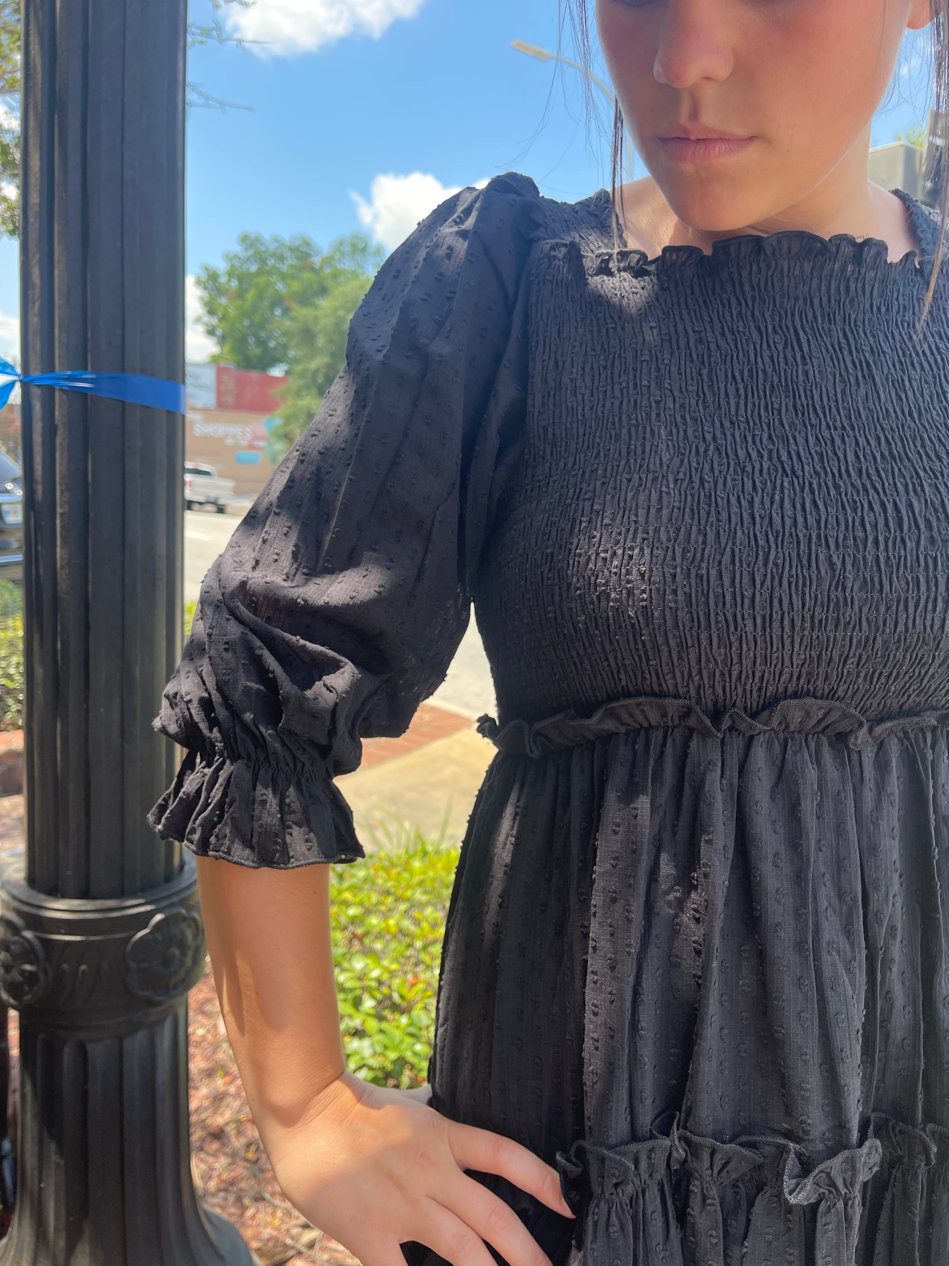 “Summer Wishes” Midi Dress in Black