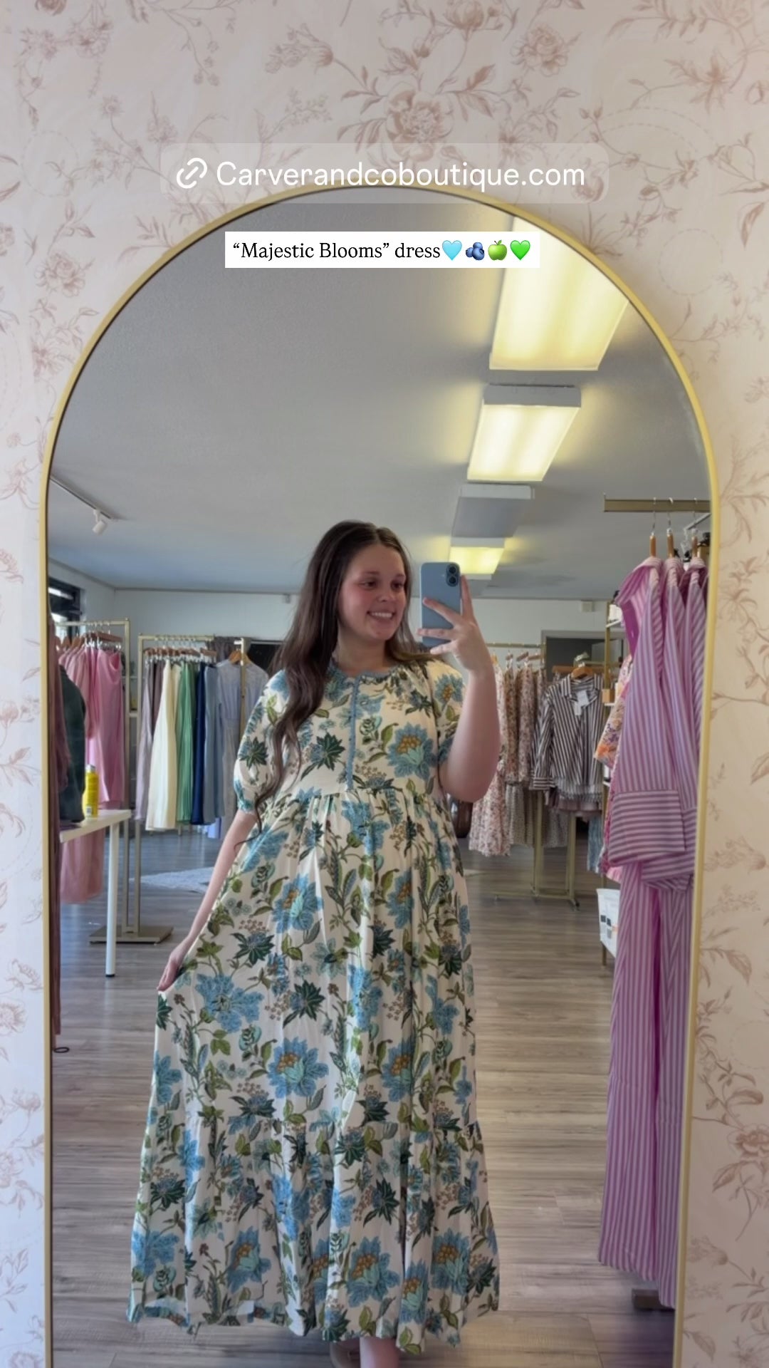 “Majestic Blooms” Maxi Dress in Blue and Green