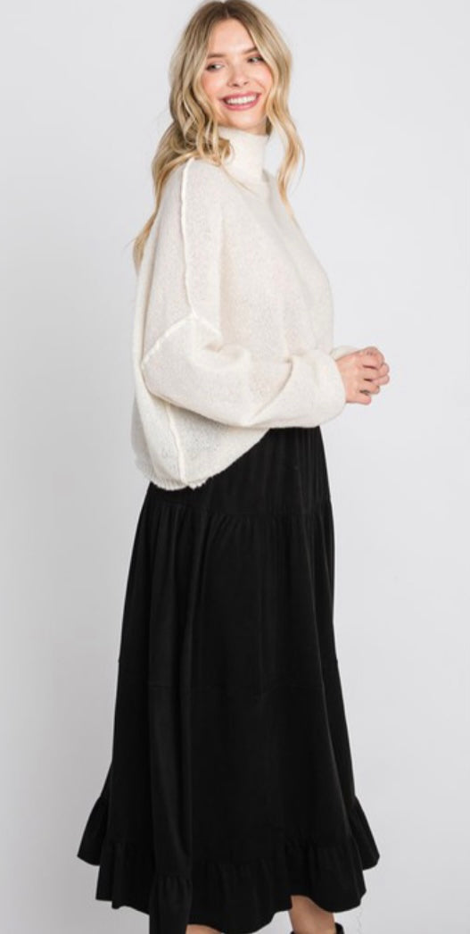 "Almost PerSUADEd" Suede Tiered Skirt in Black