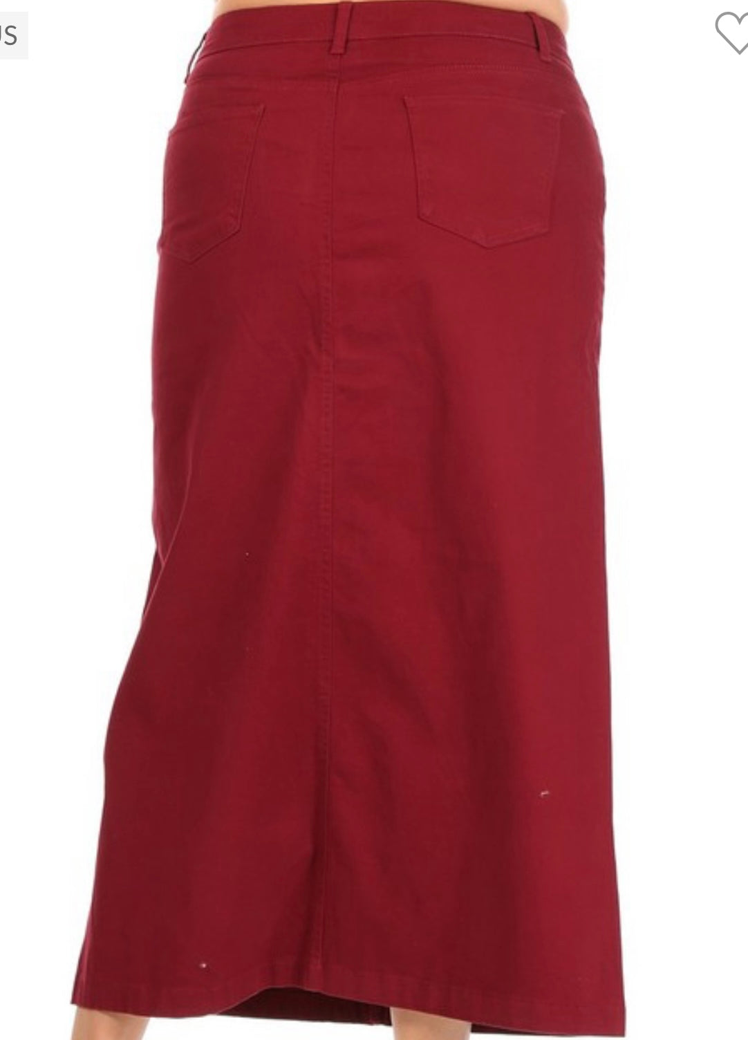 “Zoe Michelle” Plus Long Denim Skirt in Burgundy