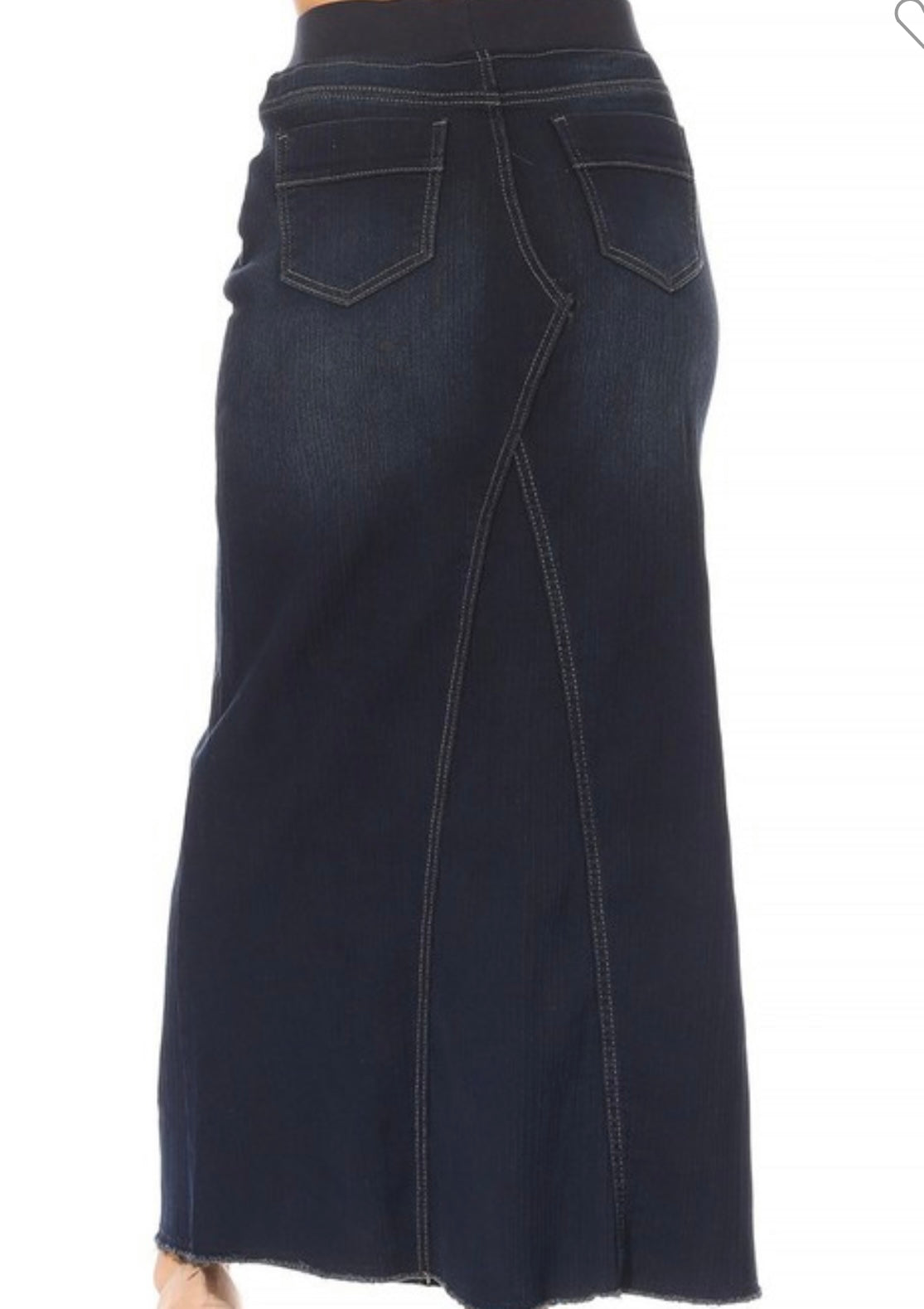 “Ellie Mae” Long Plus Dark Denim Skirt