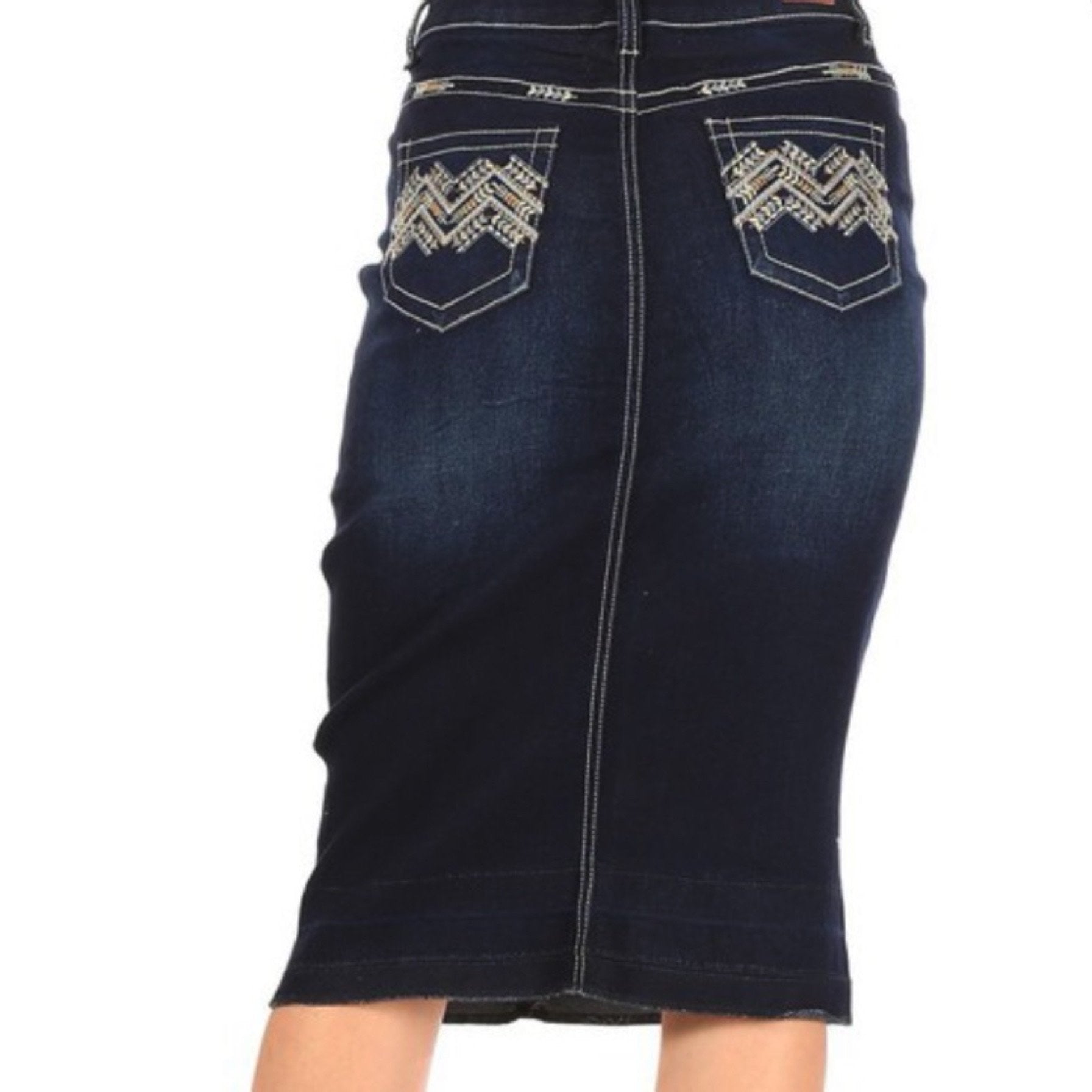“Kaylee Faith” Plus Midi Denim Skirt