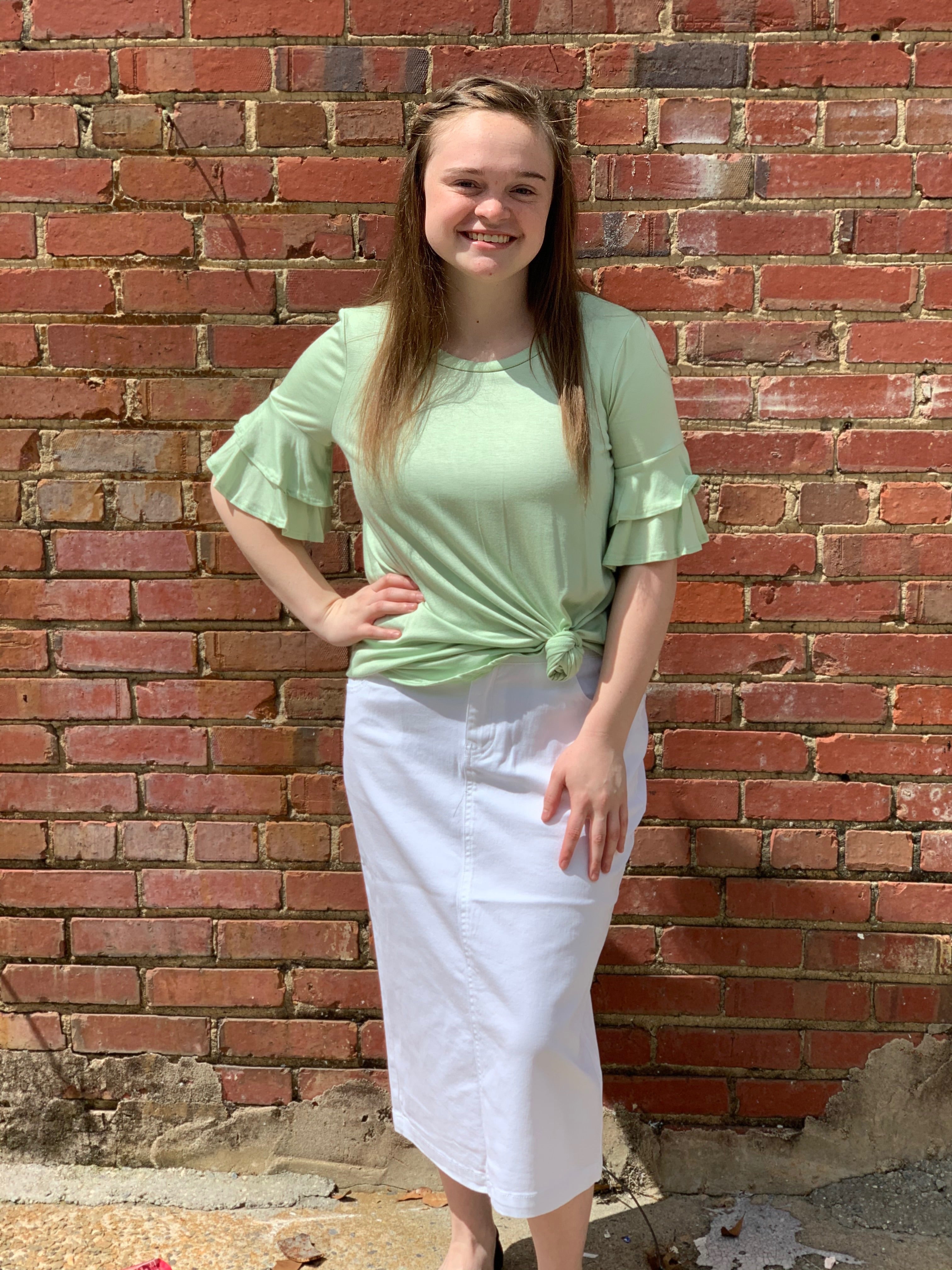 "Zoe Michelle" Plus Denim Skirt in White