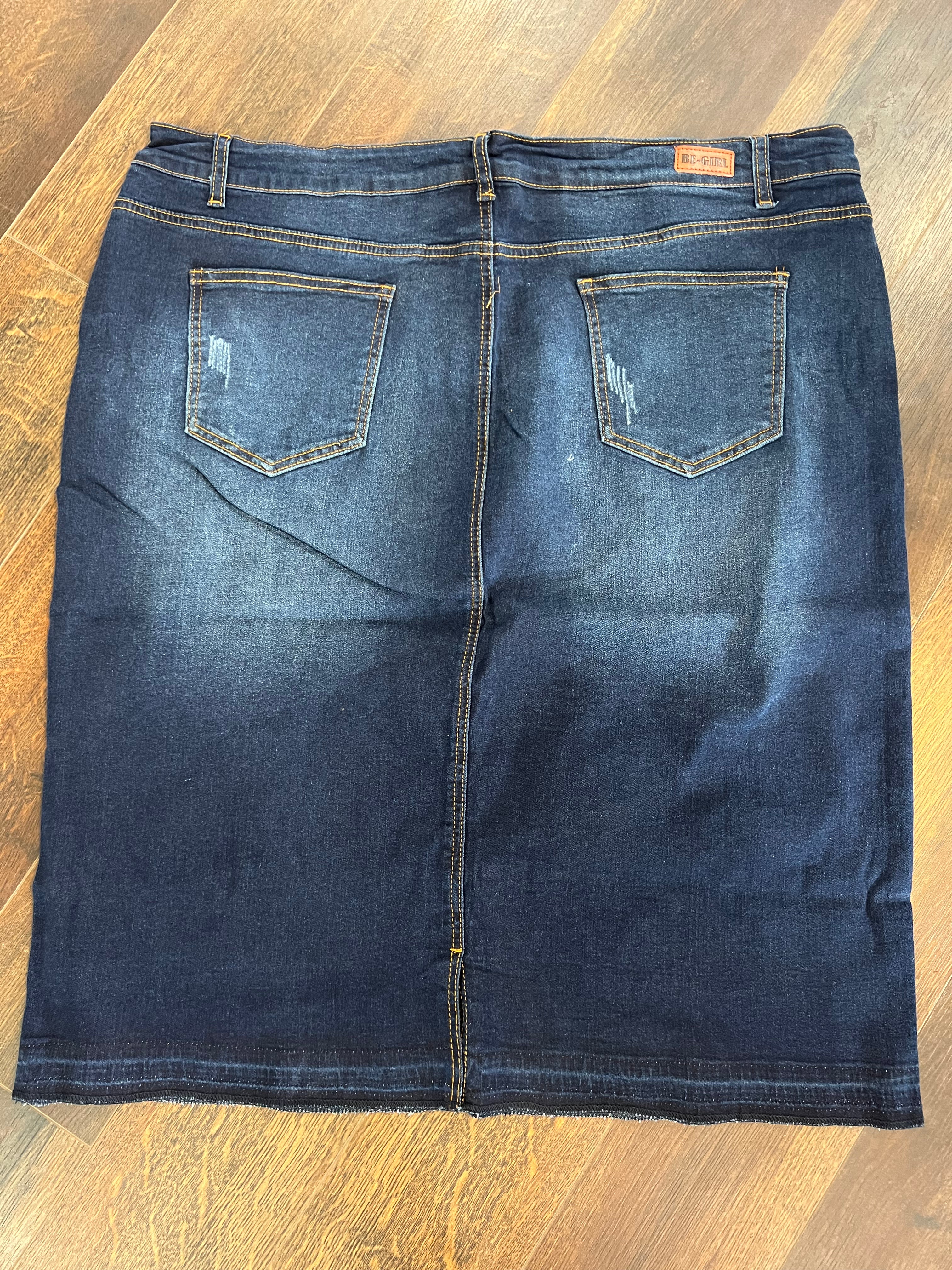 “Mary Kate” Midi Plus Dark Denim Skirt