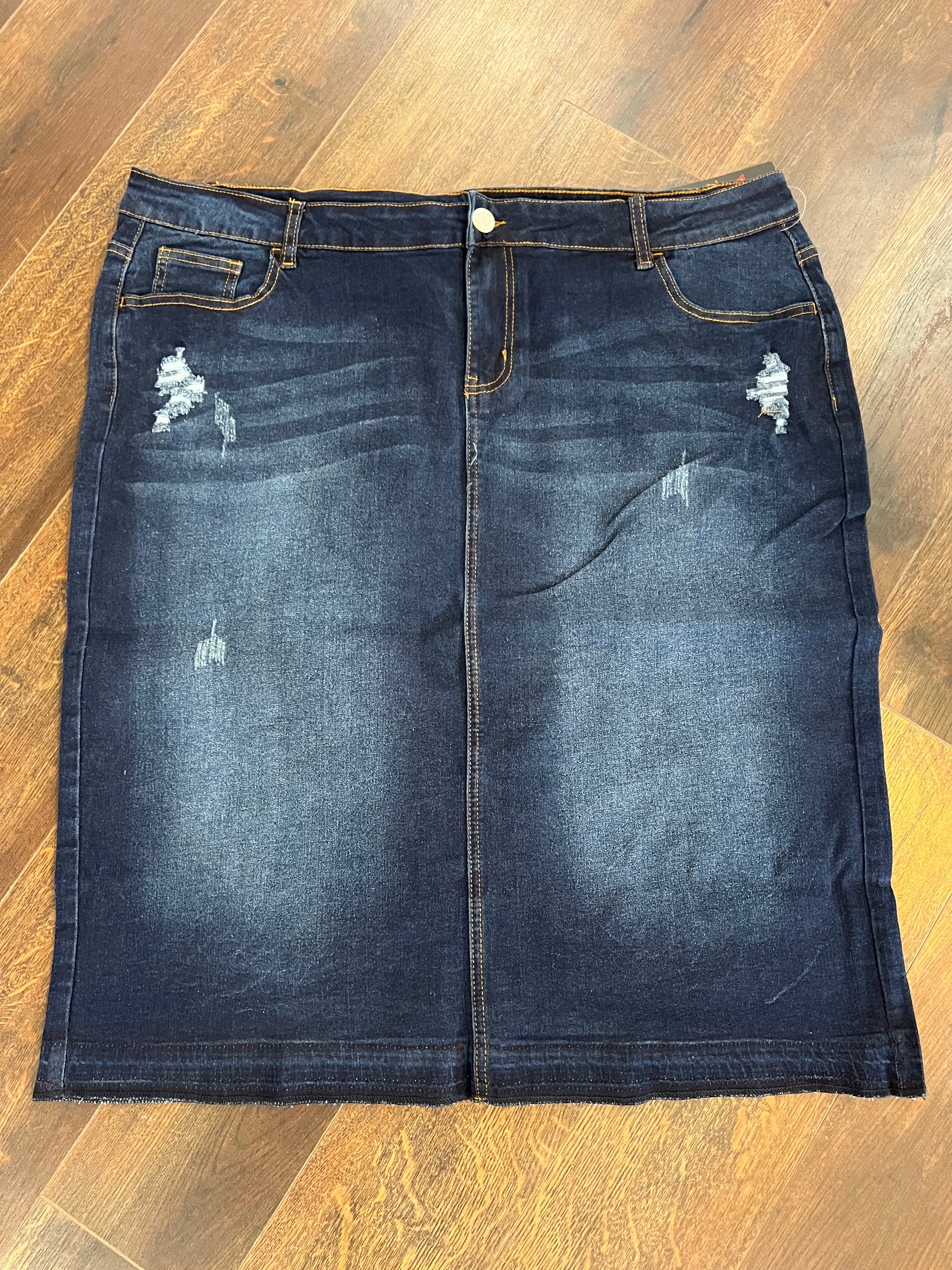 “Mary Kate” Midi Plus Dark Denim Skirt