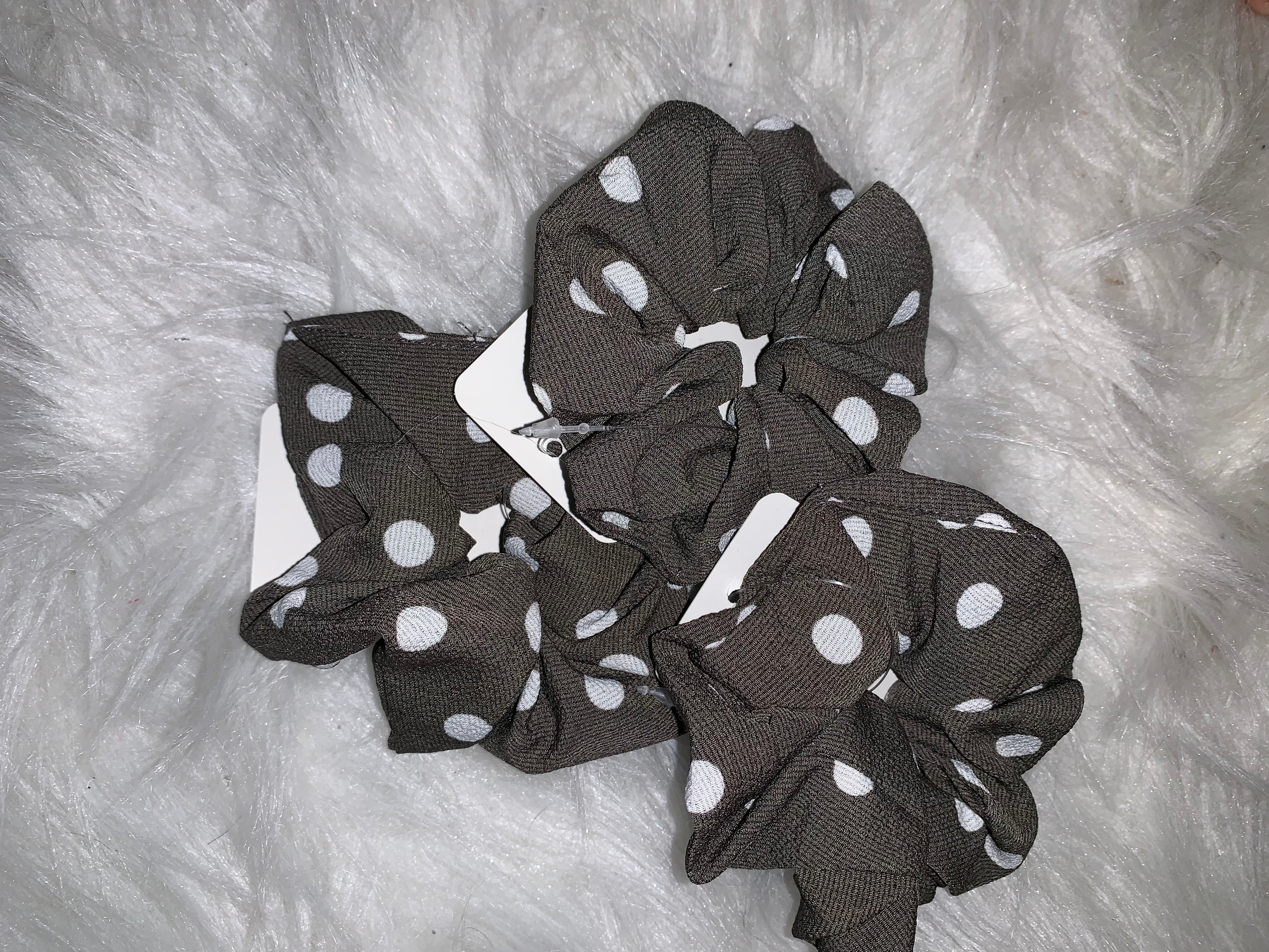 Hair Scrunchies: Charcoal Gray with white dots
